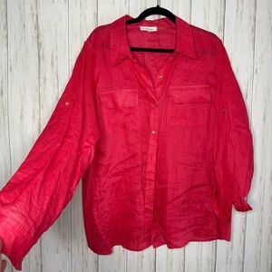 Calvin Klein 100% linen 1X Coral Blouse